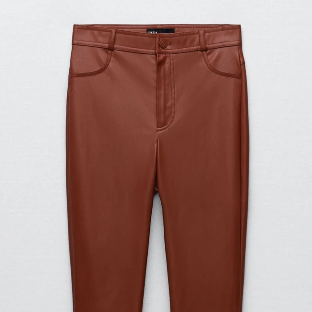 Zara Faux Leather Red Pants with Side Ankle Zippers Womens Size M - Picture 2 of 13